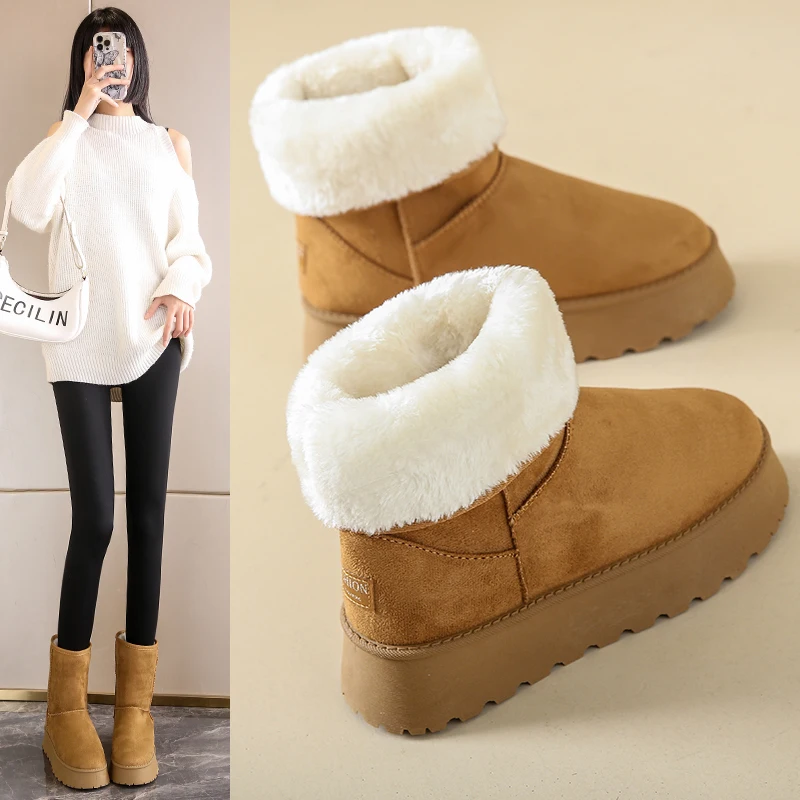 

Winter snow boots, high-tube casual women's shoes with fleece lining for warmth, versatile for outdoor fashion, A-3