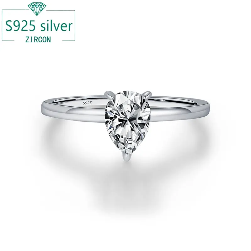 

Модное грушевидное кольцо 4*6 мм с цирконом S925 из стерлингового серебра для женщин, простое универсальное серебряное ювелирное кольцо