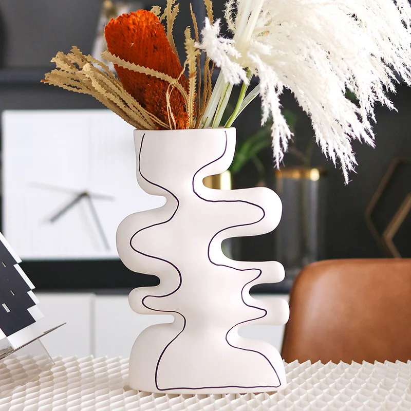 Simple modern art geometric flower ware irregular lines dried flower vase ornament sales office model room decoration