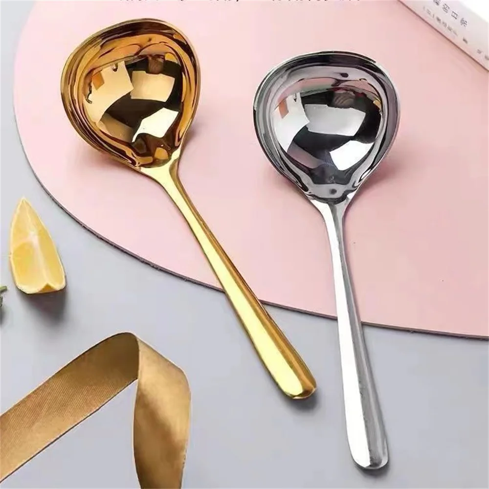 Feel Comfortable Small Spoon Household Stainless Steel Ladle Tableware Thickened Material Round Spoon Long Handle Porridge Spoon