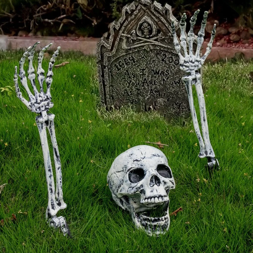 

Halloween decor Skeleton Stakes Halloween Realistic Skull Skeleton Head Human Hand Arms for Halloween Party Home Garden Lawn