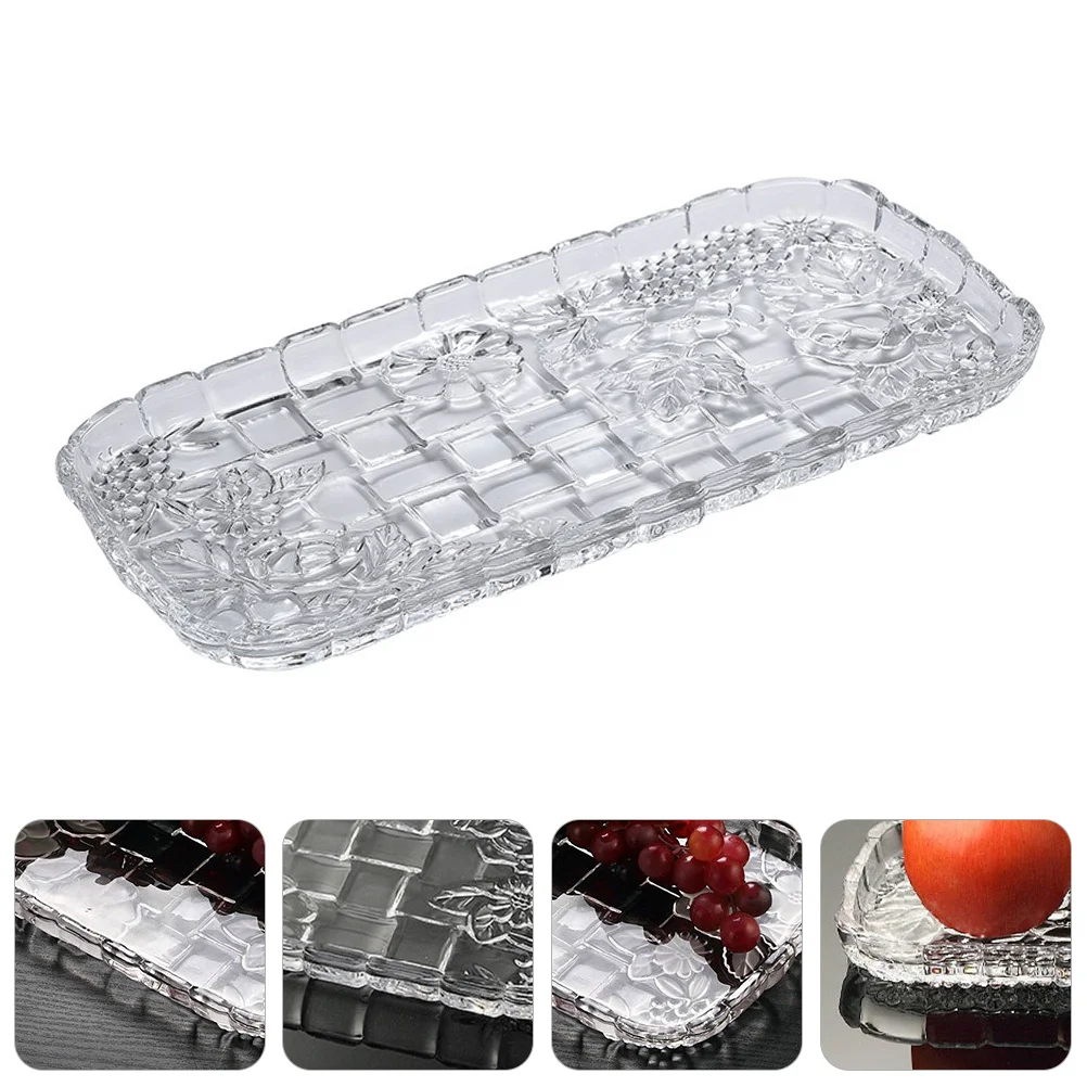 

1Pcs Rectangular Glass Fruit Plate Vintage Floral Pattern Storage Tray Kitchen Dining Table Household Tableware