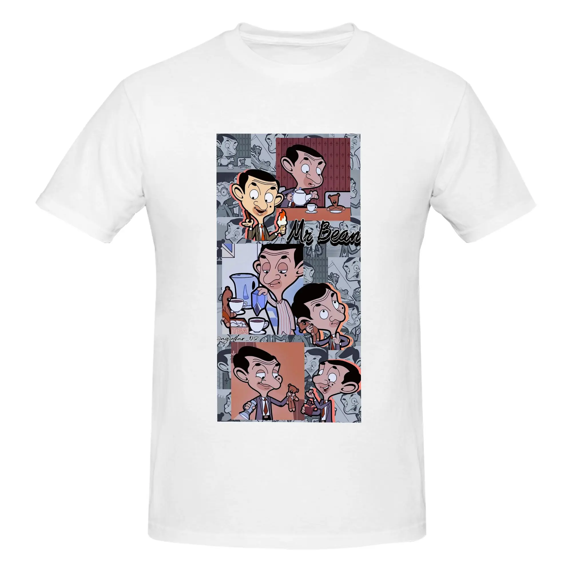 Mr. Bean Cartoon Men T-Shirt Double Sided Oversized T Shirts Men's Crew Neck Cotton Tees Short Summer Male