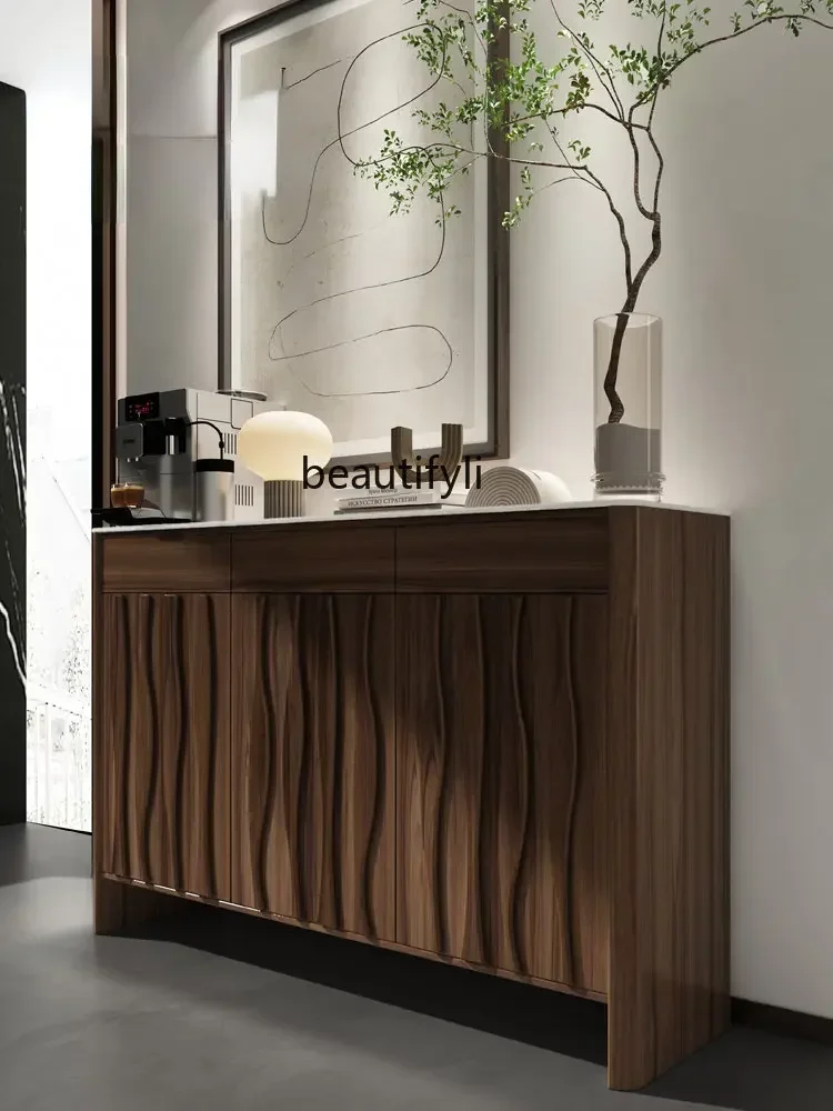 D178 Y yj Silent Style Solid Wood Shoe Cabinet Italian Minimalist Stone Plate Entrance Cabinet Storage Decoration Hallway