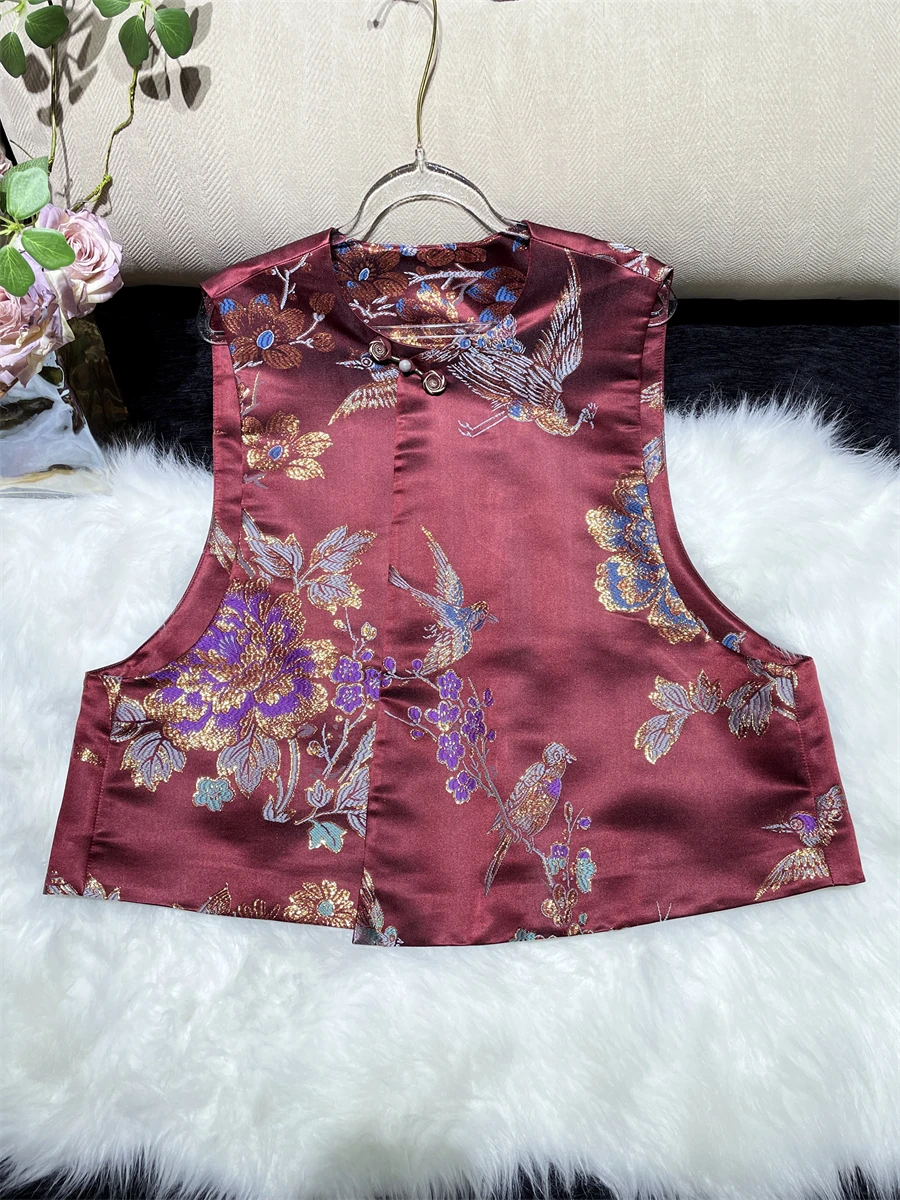 

Ele Silk Satin Vest Chinese Sle Wave Glint National Trend Upperwear Moneyed Vintage Feel Faionable Women's Top