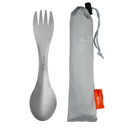 TiTo Camping Ultralight Reusable Titanium Spoon-Fork with Pouch Multifunctional Portable Utensils for Travel Hiking Out for you