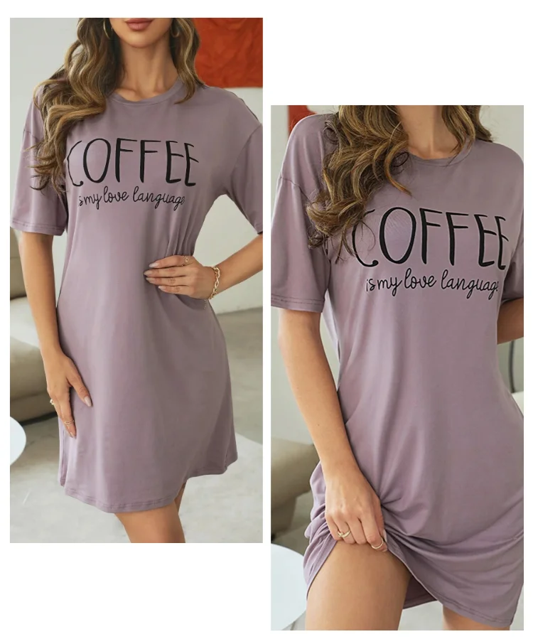 Damen-Nachthemd, Sommer, kurzärmelig, Schlafshirt, Rundhalsausschnitt, T-Shirt-Kleid, weiches Nachthemd, Heimkleidung, Nachtwäsche und Loungewear – Detail 11