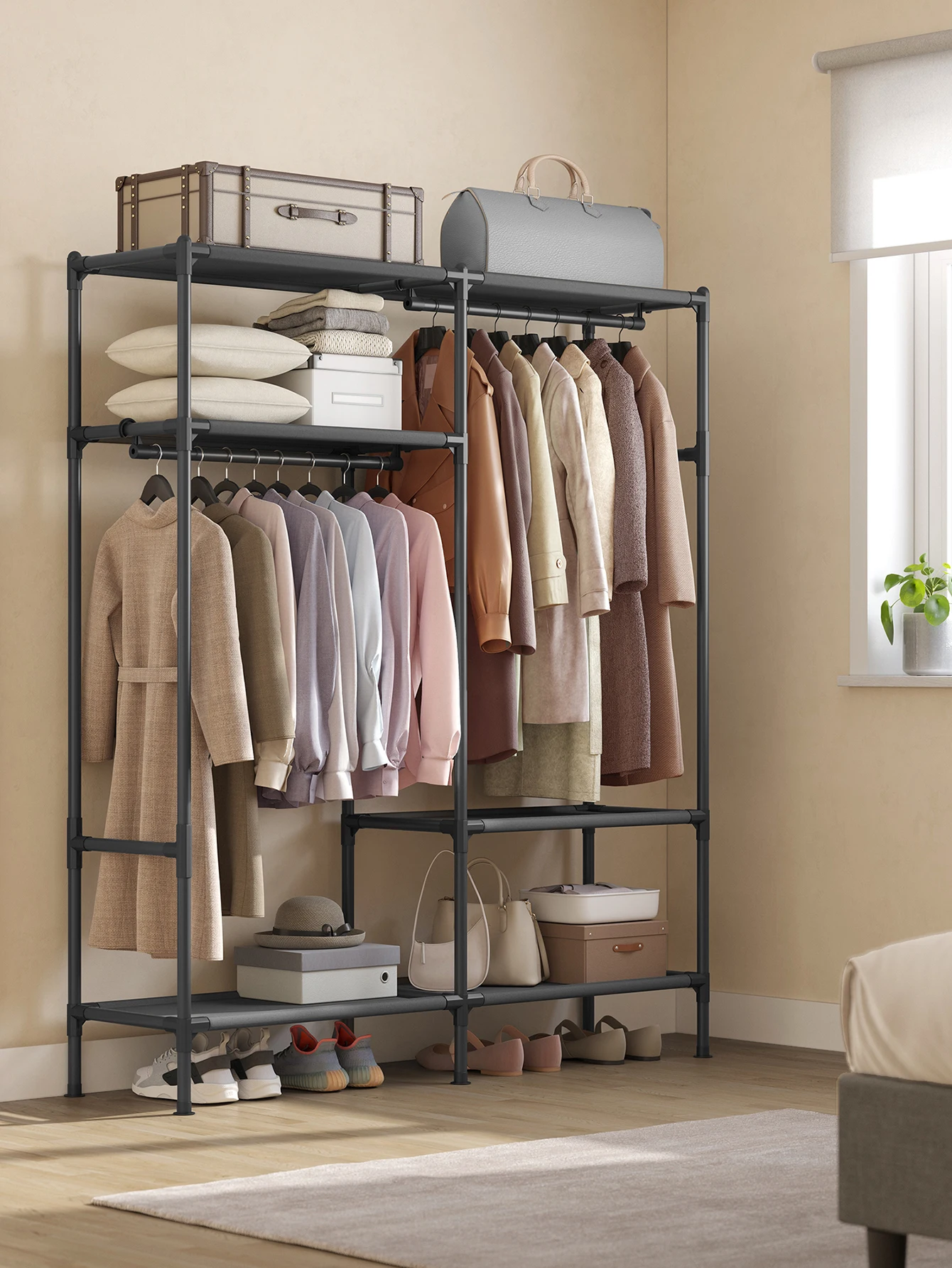 SONGMICS 74.8" H Garment Rack, Clothing Rack, Portable Closet Wardrobe With Hanging Rails And Shelves, Total Load 242 Lb, Eas image 3