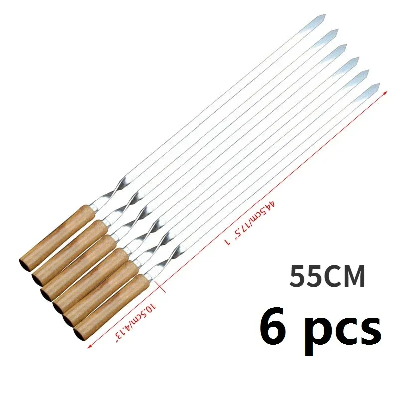 6PCS Barbecue Grill Needle BBQ Fork Skewers Long Handle Shish Kebab Sharp Roasting Fork Tool Stainless Steel Set Accessories