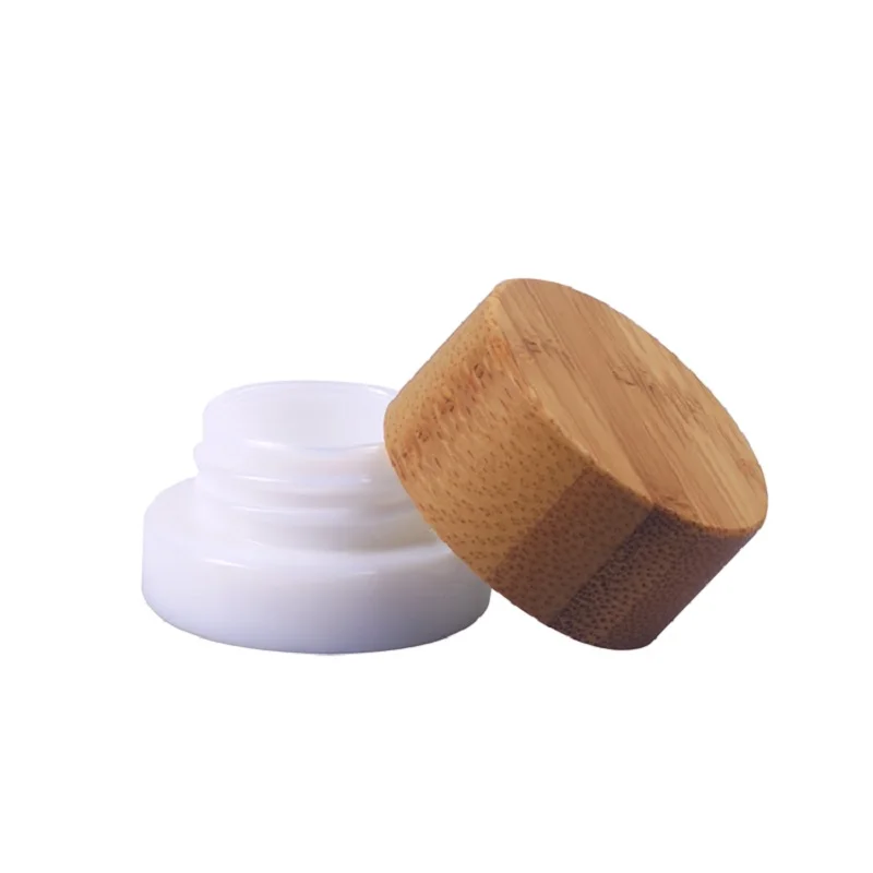 5G Porcelain White Glass Eye Cream Pot Bamboo Wooden Lid Cosmetic Packaging Sample Bottle Skincare Filling Jars Container 15PCS