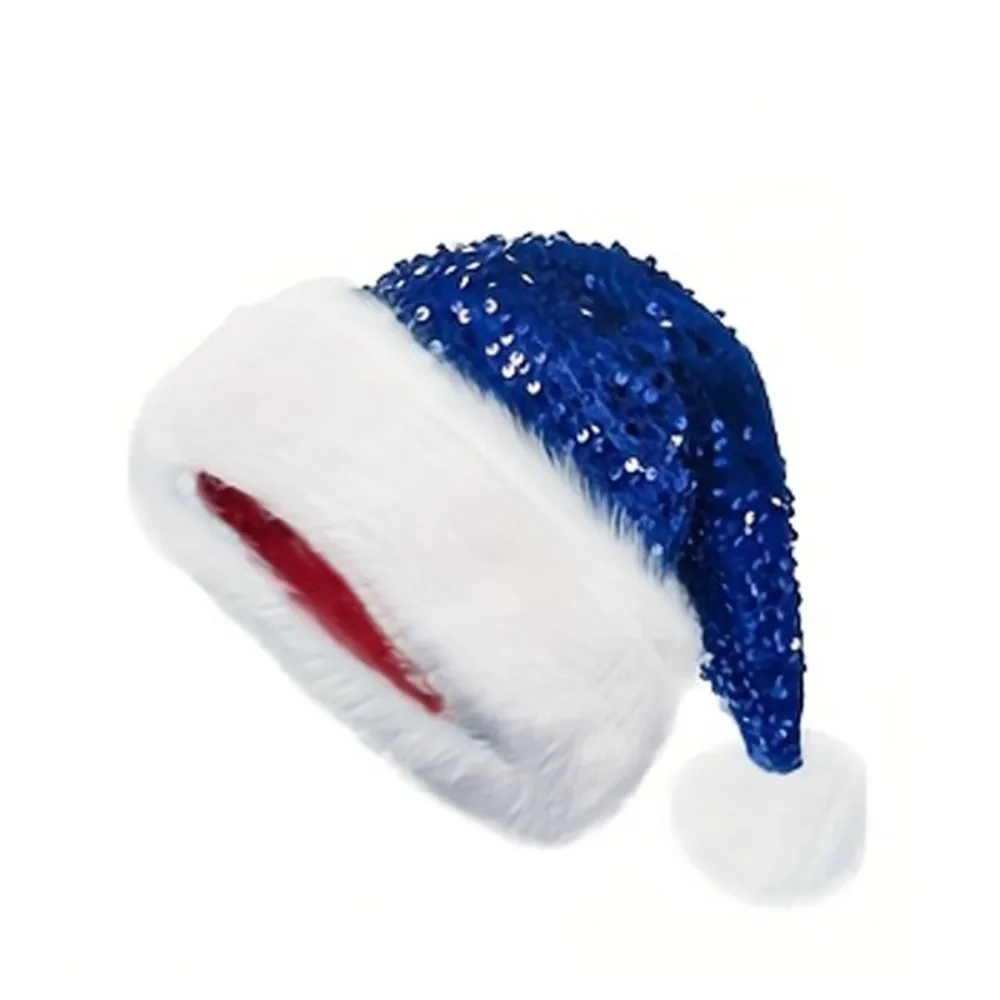New Red Glitter Christmas Santa Claus Hat Glittery Sparkly Extra Thicken New Year Xmas Cap Soft Velvet Sequin Santa Hat Unisex