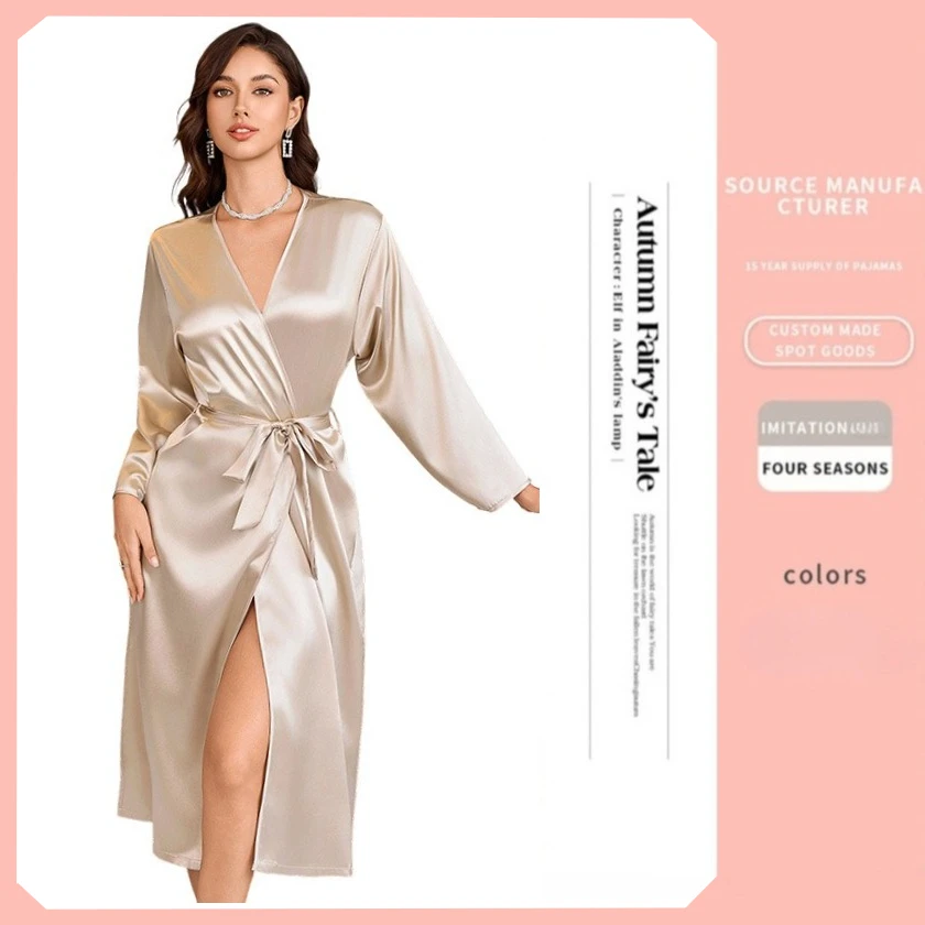 

Халат-кимоно с V-образным вырезом, женский атласный халат, ночная сорочка, домашняя одежда