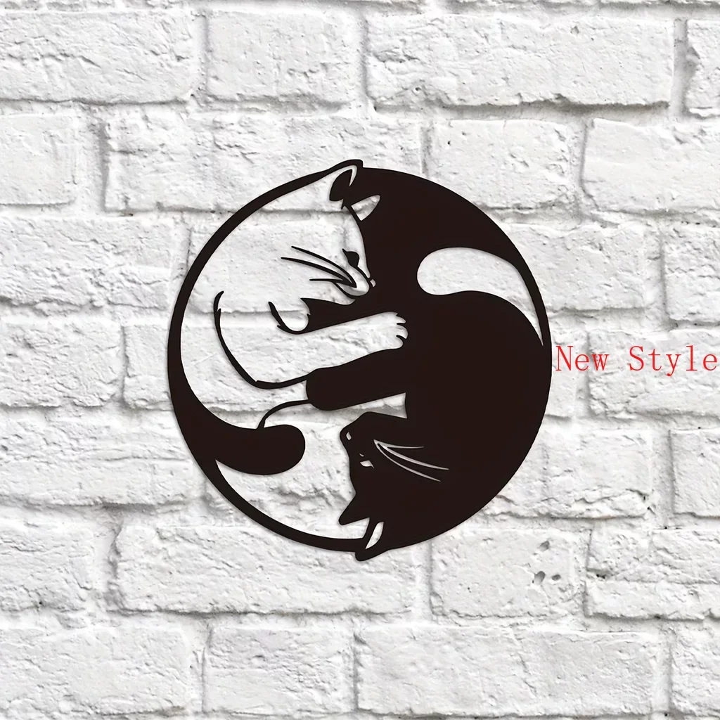 

Metal Sign with Yin Yang Two Cats Home Decor Metal Wall Hanging Decor Statues Sculptures Garden Outdoor Ornaments Yard Decor Hom