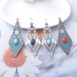 10pcs Alloy geometric Antique Bronze Silverly Charms  Imitation turquoise Long Women Earring Pendant DIY Jewelry Making