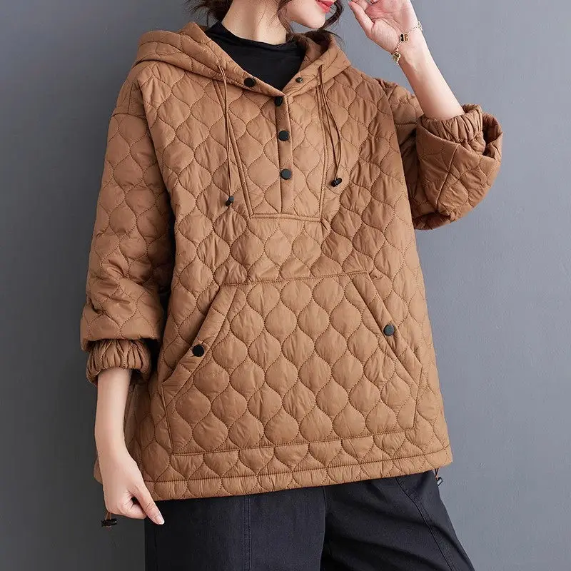 2023 Autumn/Winter Sweatshirt Cotton Coat Korean Loose Fashion Casual Pullover Versatile Hooded Quilted Jacket For Women Z3469