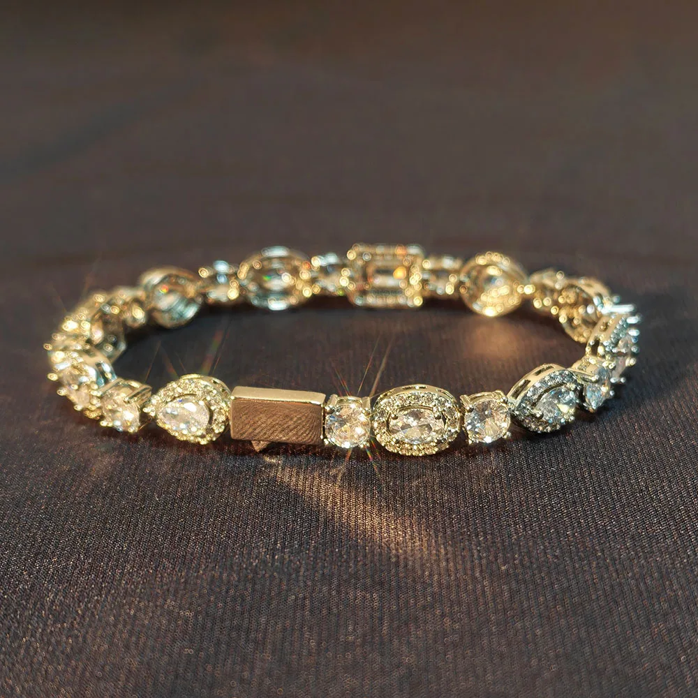 Exquisite 8mm Tennis Bracelet Iced Out Hip Hop Geometric Patterns Inlay Sparkling Round Zircon Luxurious Charm Women's Jewelry