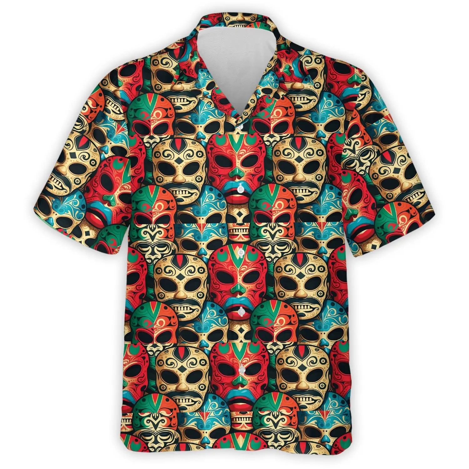 Hawaiian Men\'s Shirt Mexican Mask Pattern Tops Summer New Fashion Casual Beach Down Button Shirt  Casual holiday clothing