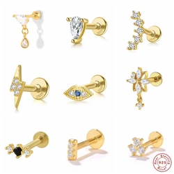 LENNIK-pendientes de plata de ley 925 para mujer, Piercing de hélice plana, tachuelas geométricas simples de circón, baratija pequeña exquisita, 1 unidad