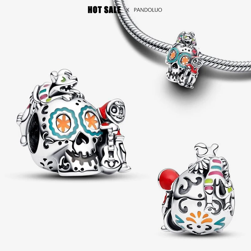 Disney Pixar Coco Miguel & Dante Skull Glow-in-the-dark Charm Beads Fit Pandora Bracelet Women 925 Silver Jewelry Hot Sale Gift