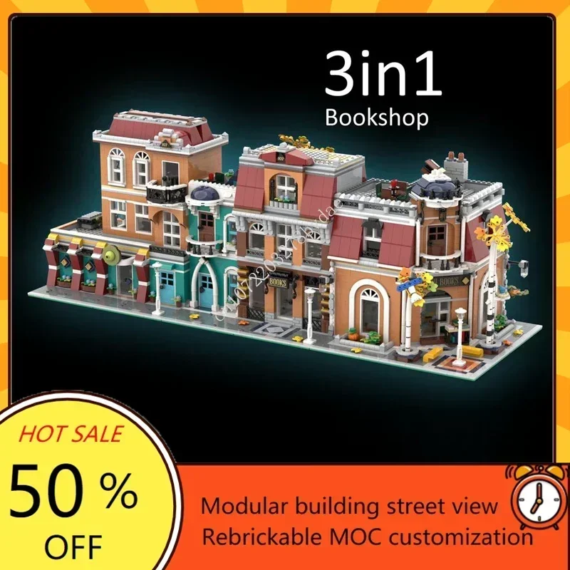 

6055xPCS MOC 3in1 10270 Bookshop Alternative Builds Street View Model DIY Creative Education Assembly Puzzle Xmas Toys Gifts