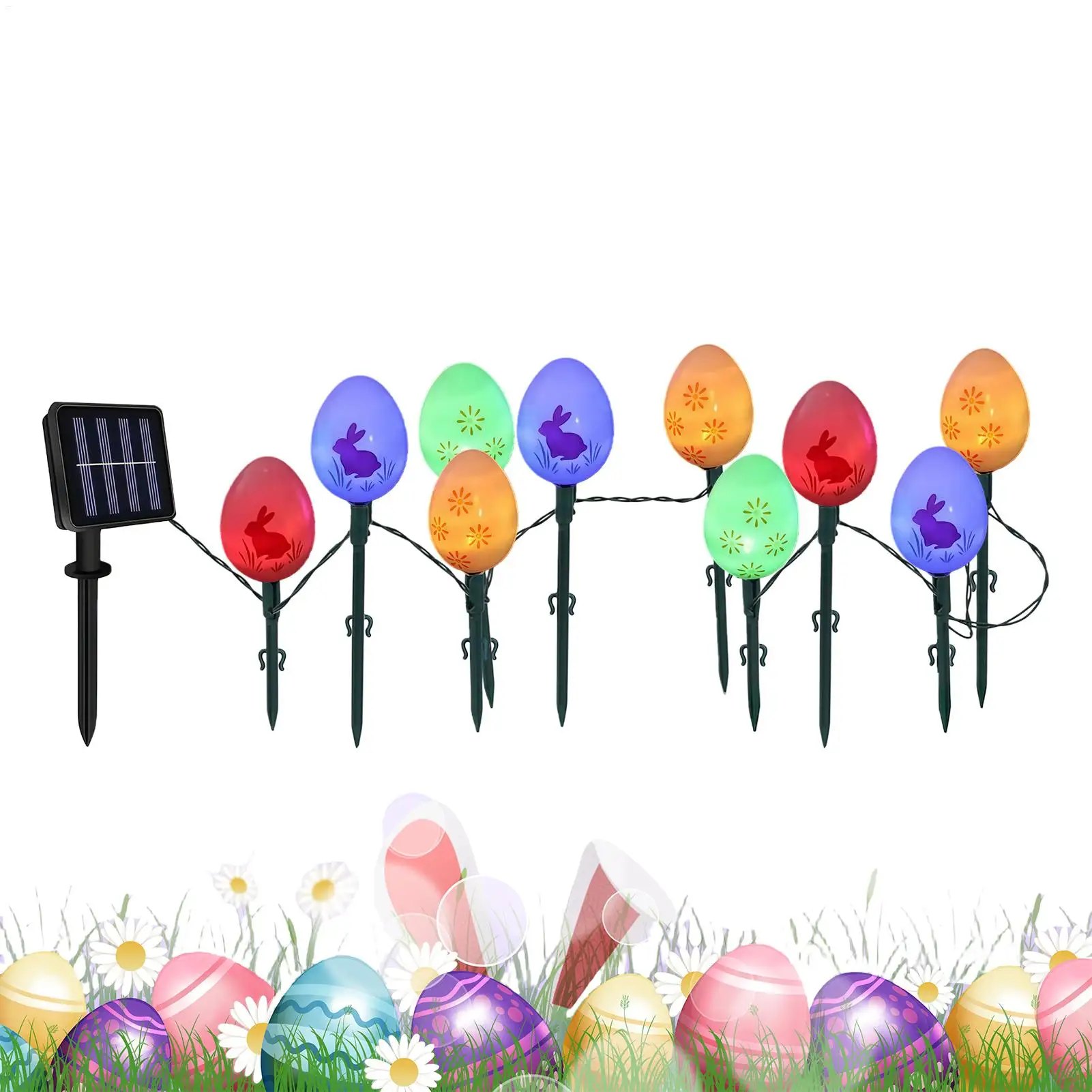 

Пасхальные солнечные садовые светильники 3,5 м, водонепроницаемые, для весеннего праздничного декора, с колышками, солнечная гирлянда для сада и двора