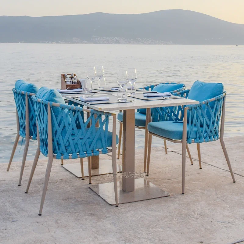 

Terrace outdoor restaurant patio garden set furniture rope woven outdoor dining chair patio rope chair furniture