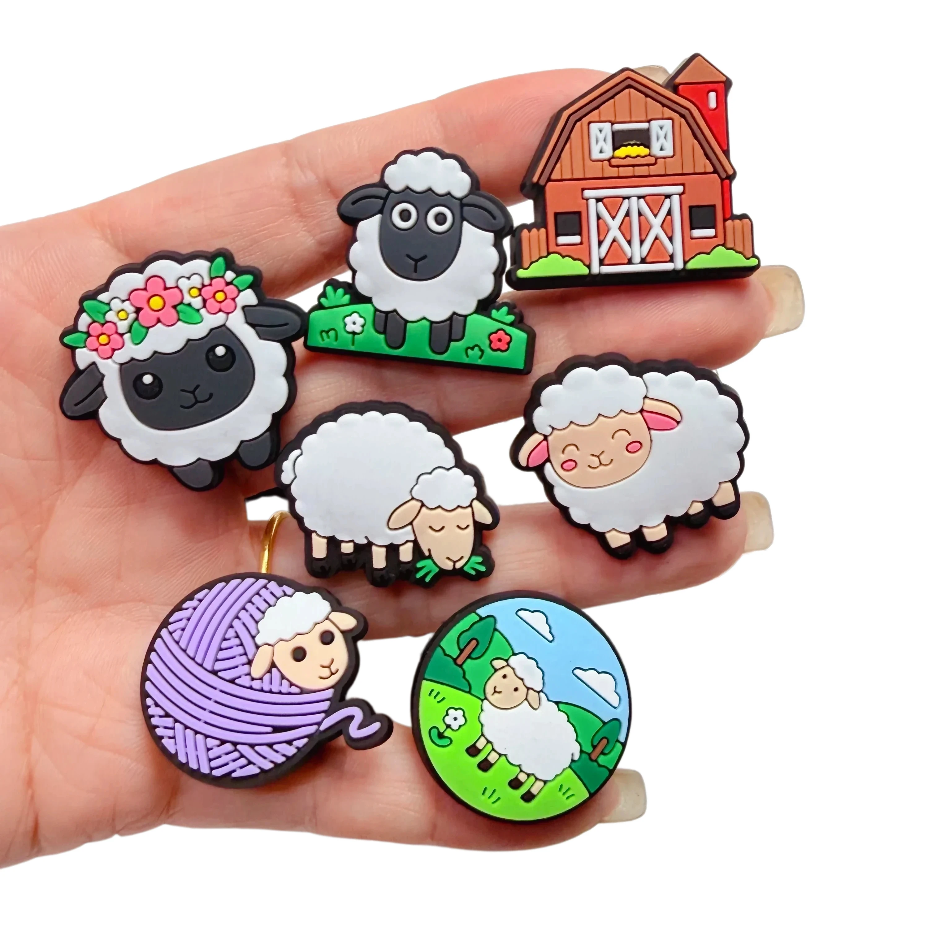 Wholesale 16-100Pcs Lovely Sheep Warehouse PVC Shoe Charms Animal Slipper Decorations For Woman Holiday Gifts