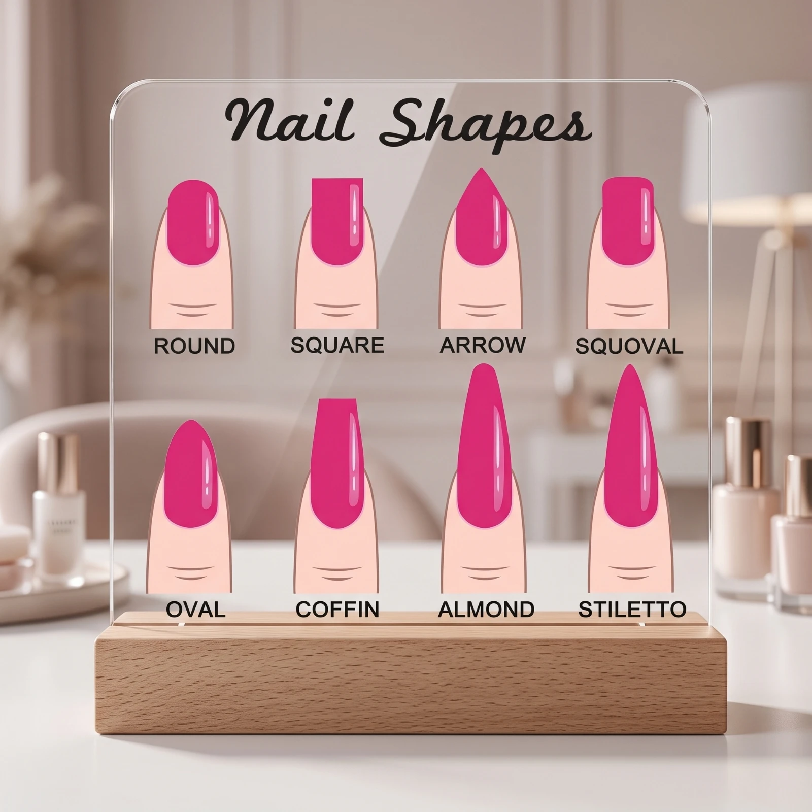 Nail Shape Display Board Tabletop Nail Shape Chart with Base Manicure Reference Guide Self-Standing Sturdy for Manicurists