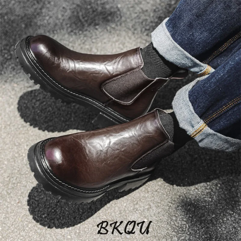 BKQU-Bottes de rinçage basiques pour hommes, StephanBoots, Chaussures de style britannique, Slip-Off, Low Top Middle-Help Fashion, Automne, Nouvelle tendance, 2024