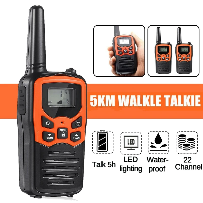 Conjunto de rádio walkie talkie portátil, 2 peças, 22 canais, 10 km, uhf, 400-470 mhz, banda dupla, transceptor de comunicação de longo alcance