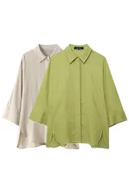 HH 2024 Women Fashion Solid Blouse Single Breasted Long Sleeve Lapel Shirts Casual Loose Female Commuting Chic Top
