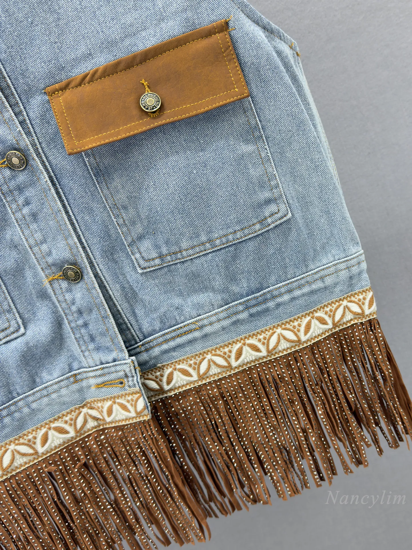 Tassel Hot Diamond Denim Outwear, Women's 2026 Autum New Arrival Loose Slimming Lookins European Distressed Sleeveless Vest view 3