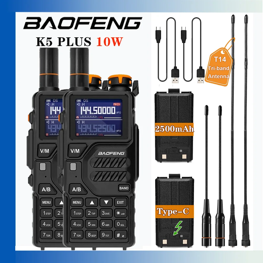 2024 BAOFENG K5PLUS 2 Pack Tri Band Ham Radio Long Range Handheld High Power Noaa Weather Receiver Two Way Ham Walkie Talkies