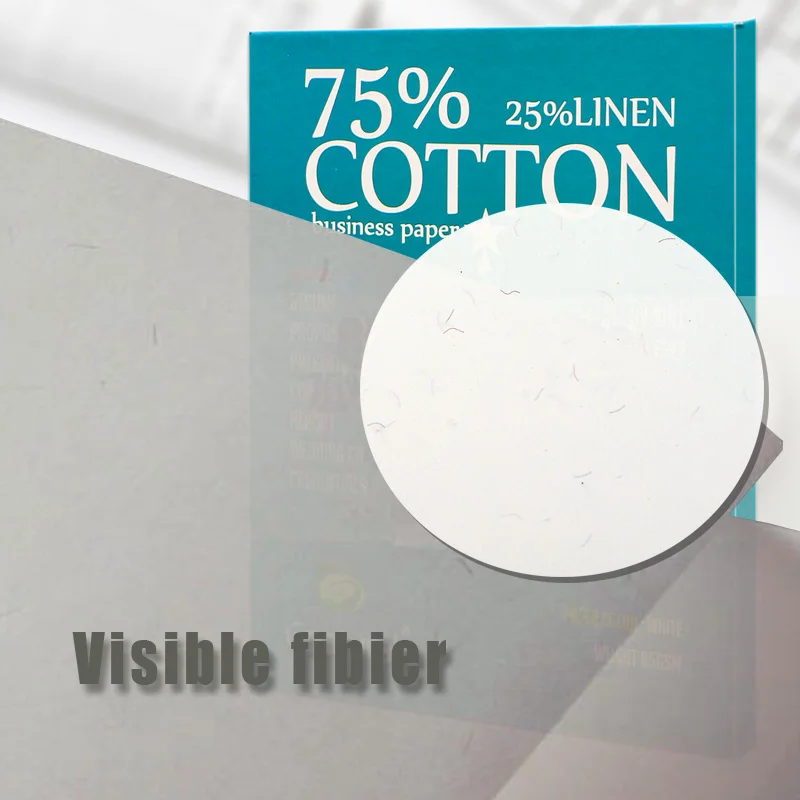 85gsm 75% cotton 25% linen paper A4 210*297mm White color with red and blue fiber Starch-free Waterproof 100 sheets GCYT006