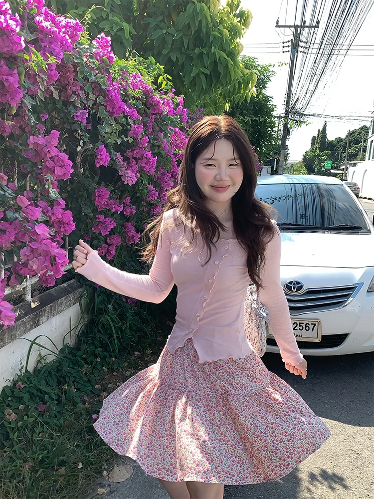 

Floral Print High Waist Skirt Women's Korean Style Half Body Skirt Summer New Style Holiday Mood Sweet Berry Puff