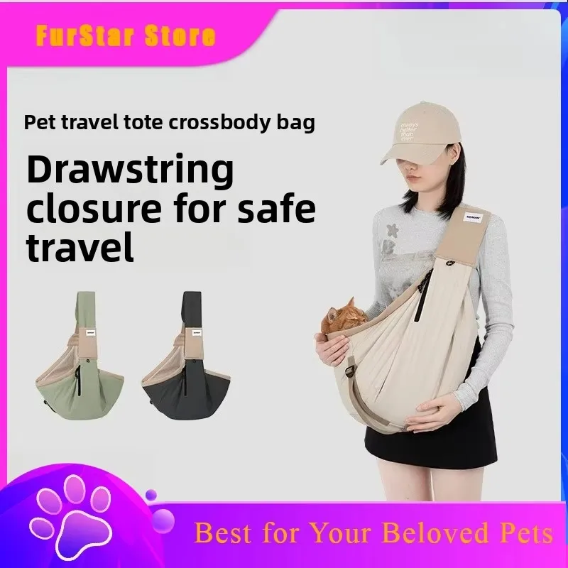 FurStarPet Carrier Bag Tote Crossbody Drawstring Breathable Portable For Cats Small Dogs Up To 20lbs Lightweight Side Pockets