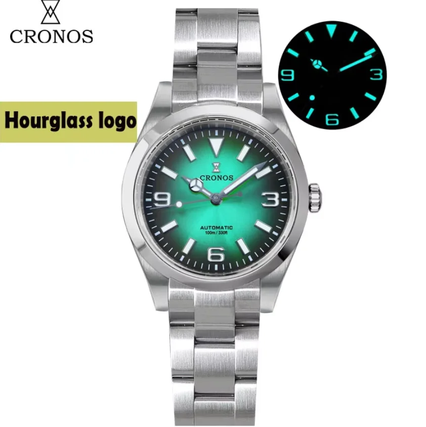 CRONOS hommes montre automatique pilote 36mm montre-bracelet mécanique BGW-9 lumineux 10ATM étanche PT5000 dégradé cadran rayon de soleil