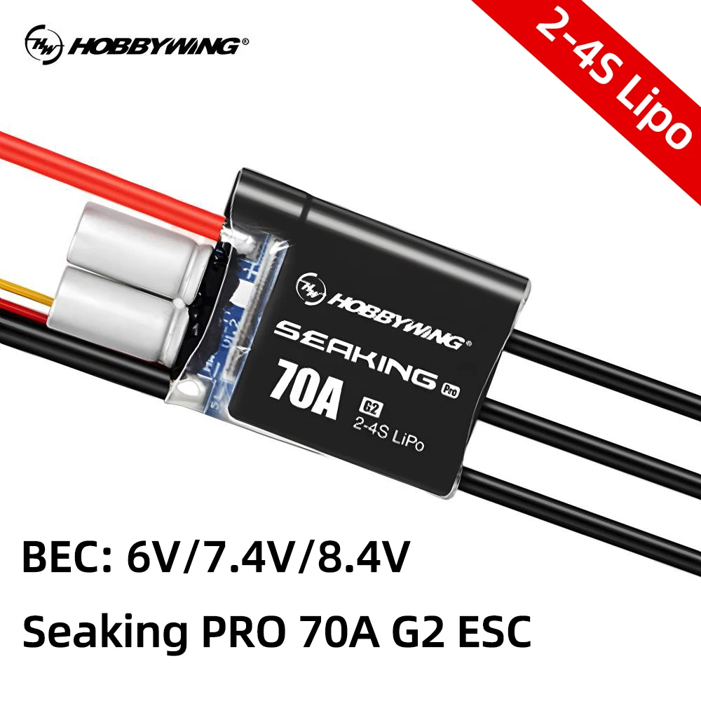 

HOBBYWING Seaking 70A PRO Бесщеточный ESC Boat ESC 2-4S Lipo IP55 Водонепроницаемый для Mini ECO Mini Mono Mini Hydro Class Модели лодок