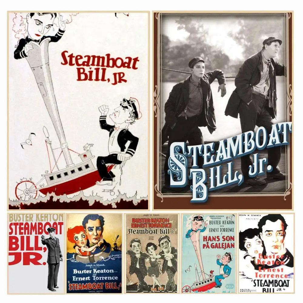 classic movie S-Steamboat Bill Jr-R Poster Decorative Wall Art Sticker for Cafe Office Bedroom and Living Room