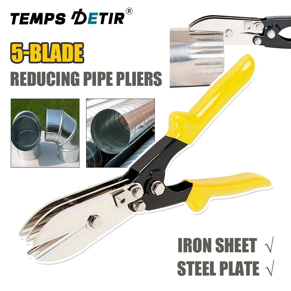 Alicate manual de 5 lâminas para encolhimento de tubos, alicate de 5 lâminas para crimpagem de tubos, ferramenta de crimpagem de tubos de descida/HVAC para crimpagem de chapas e tubos de metal de calibre 24-28