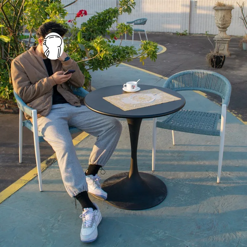 

Nordic outdoor tables and chairs outdoor waterproof and sunscreen villa courtyard garden balcony woven dining table and