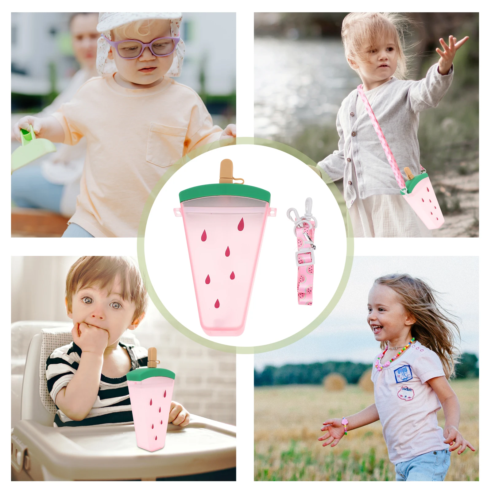

Ice Cream Cup Popsicle Water Bottle with Strap Kid Aesthetic Kettle Fancy Cute Kawaii Plastic Child Bottles for Kids