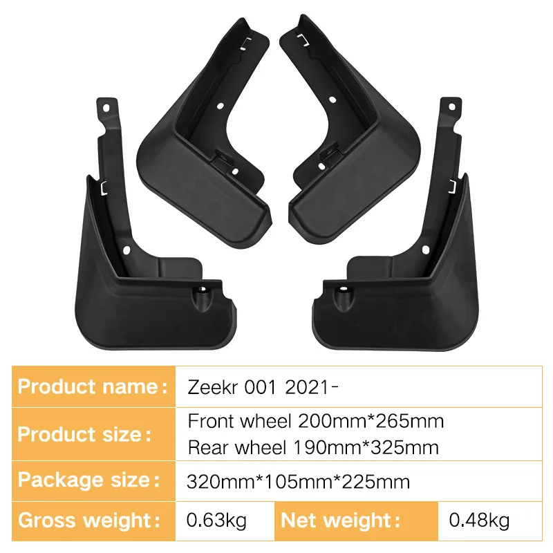 For Zeekr 001 2021-2023 black car mudguard Reduce dust Resist tire dirt car accessories tools