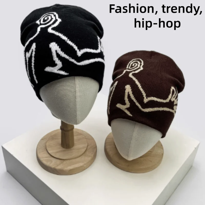 Autumn Winter Design Personalized Jacquard Hiking Knitted Hat for Men Women Warm Niche Street Cold Beanie Pullover Hat