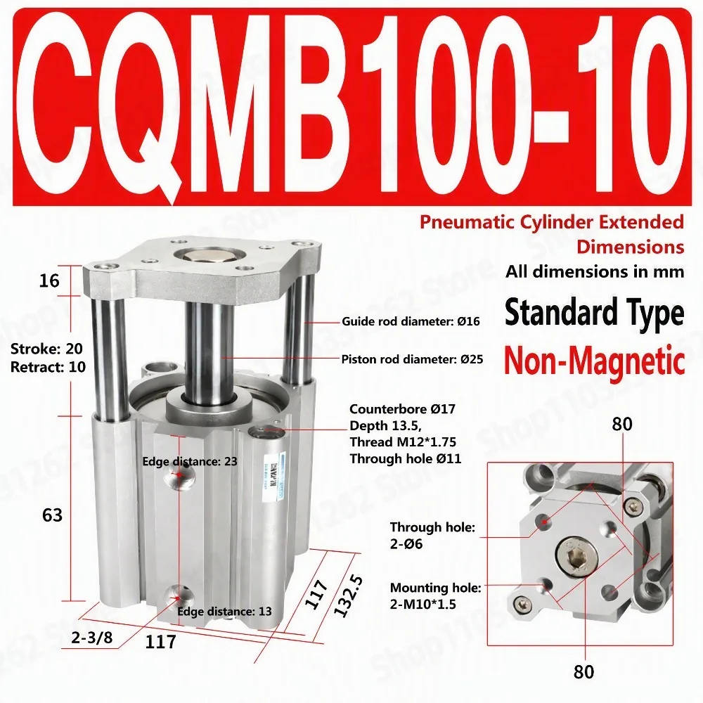 CQMB100-10 Ordinary Model Without Tape Guide Rod Thin Three-axis Three-rod Cylinder