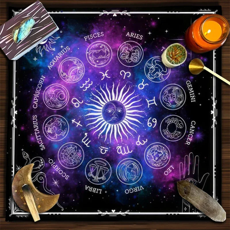 VIKAMA Celestial Moon Lotus Witch Tarot Altar Cloth Divination Mat Spiritual Witchcraft Astrology Wiccan Home Decor