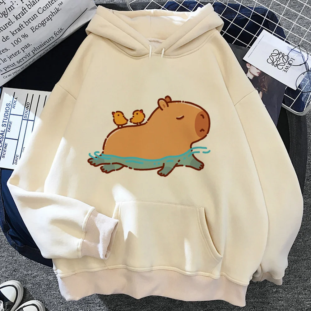 Capybara Funny Cartoon Graphic Printed Hooded Men Women Khaki Hoodies High Quality Trendy Pullover Unisex Oversized Sweatshirt