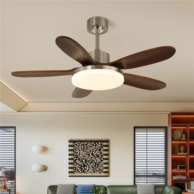 Mid Century Ceiling Fan With Light and Remote 5 ABS Wood Grain Blades Fan Lamp for Bedroom Living Dining Room Home Hotel