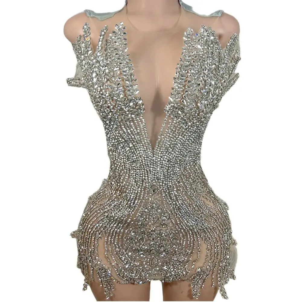 Sexy zilveren verjaardag jurken luxe strass feestjurk baddie zwarte meisjes Afrikaanse cocktailjurken vestidos de gala aangepast - afbeelding 2