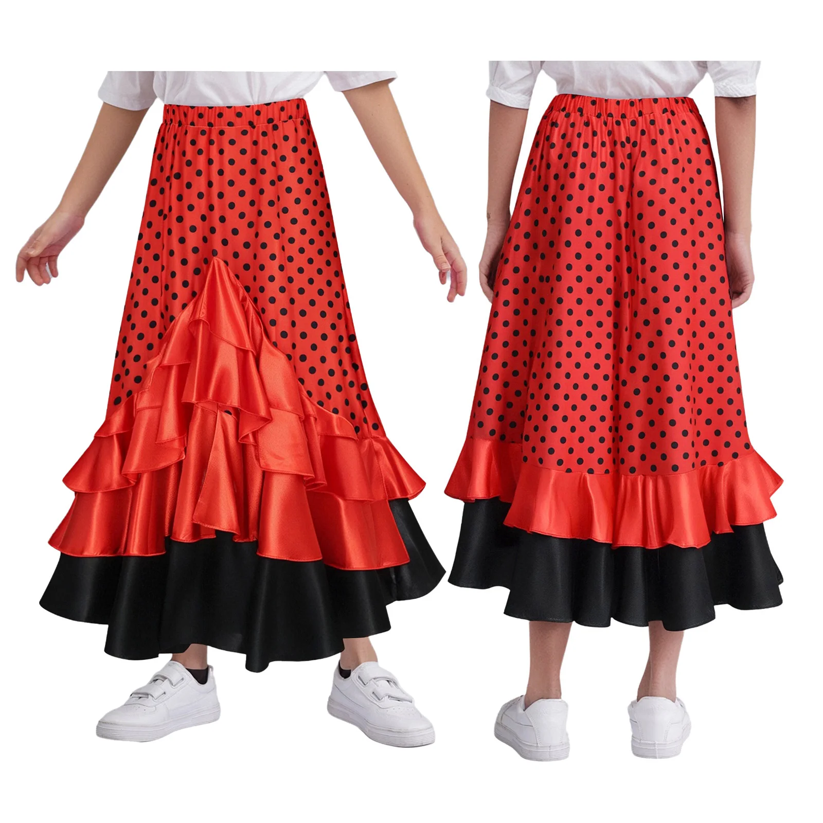 Gonna da flamenco magica per bambina, con pois luminosi, lunghezza, volant, elastico in vita, gonna da ballo latino per spettacoli teatrali di Halloween